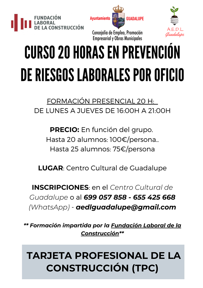 Curso de prevención de riesgos laborales 2020 - Guadalupe (Cáceres)