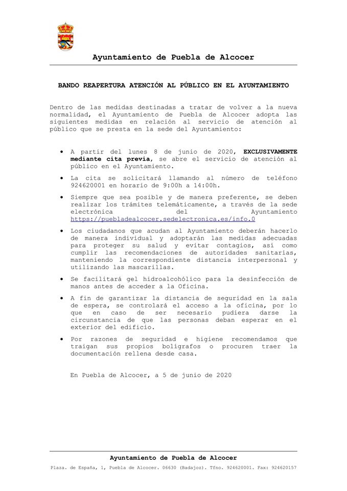 Reapertura del Ayuntamiento 2020 - Puebla de Alcocer (Badajoz)