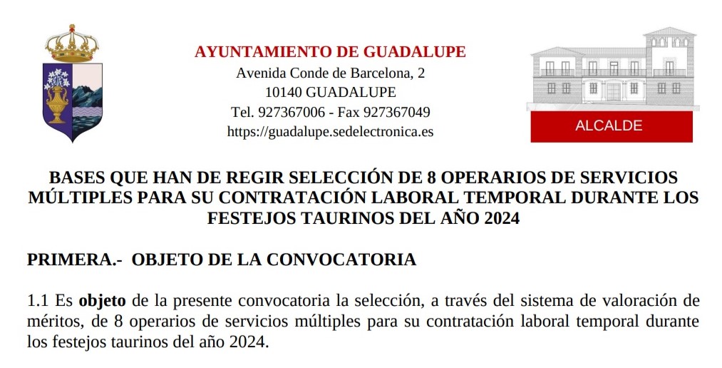 8 operarios de servicios múltiples para los festejos taurinos (2024) - Guadalupe (Cáceres)