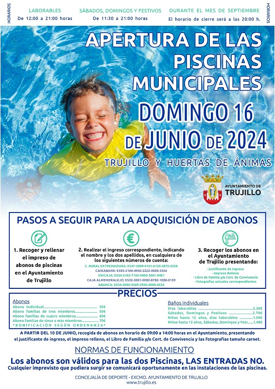 Apertura de las piscinas municipales (2024) - Trujillo (Cáceres) y Huertas de Ánimas (Cáceres)