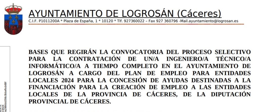 Ingeniero-a técnico-a informático-a (mayo 2024) - Logrosán (Cáceres)