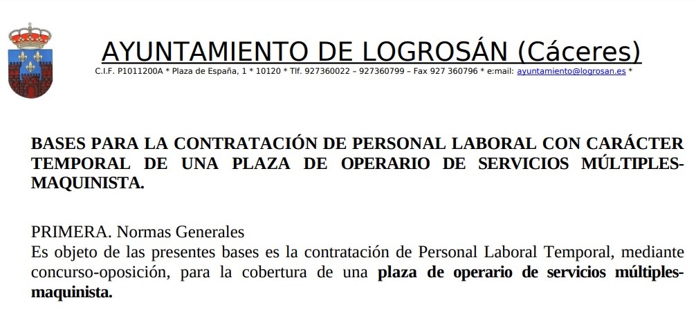 Operario de servicios múltiples maquinista (2024) - Logrosán (Cáceres)