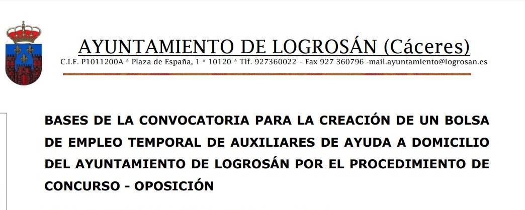 Bolsa de empleo temporal de auxiliares a domicilio (2024) - Logrosán (Cáceres)