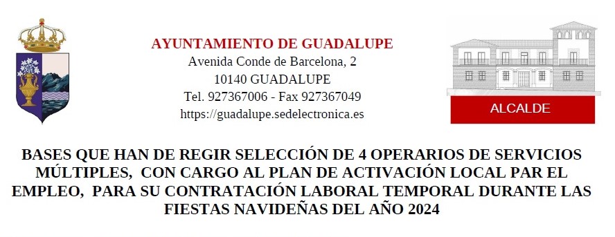 4 operarios de servicios múltiples para Navidad (2024) - Guadalupe (Cáceres)