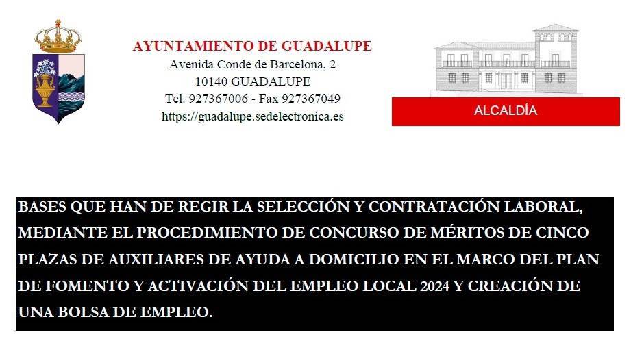 5 auxiliares de ayuda a domicilio (2024) - Guadalupe (Cáceres)